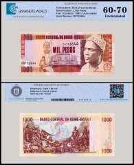 Guinea Bissau 1,000 Pesos Banknote, 1993, P-13b, UNC, TAP 60-70 Authenticated