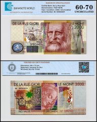 De La Rue Giori 2,000 Leonardo da Vinci Test Note, 2000, UNC, Specimen, TAP 60-70 Authenticated