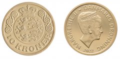 Denmark 10 Kroner Coin, 2022, KM #954, Mint, Magrethe II, Lion