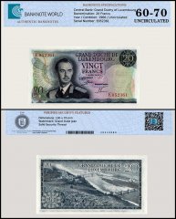 Luxembourg 20 Francs Banknote, 1966, P-54a.2, UNC, TAP 60-70 Authenticated