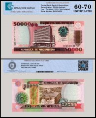Mozambique 50,000 Meticais Banknote, 1993, P-138, UNC, TAP 60-70 Authenticated