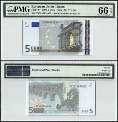 European Union - Spain 5 Euros, 2002, P-8v, Prefix V, PMG 66