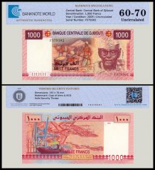 Djibouti 1,000 Francs Banknote, 2005, P-42, UNC, TAP 60-70 Authenticated
