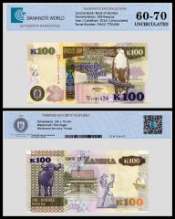 Zambia 100 Kwacha Banknote, 2014, P-54c, UNC, TAP 60-70 Authenticated