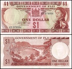 Fiji 1 Dollar Banknote, 1971, P-65a, UNC, Queen Elizabeth, Signature Wesley Barret, Yanuca Beach