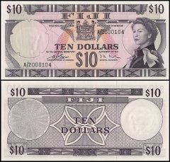 Fiji 10 Dollars Banknote, 1974, P-74a, UNC, Queen Elizabeth, Signature D. J. Barnes and I. A. Craik