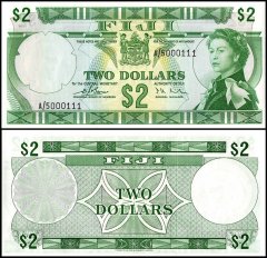 Fiji 2 Dollars Banknote, 1974 ND, P-72a, UNC, Fancy Serial #