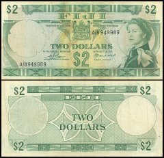 Fiji 2 Dollars Banknote, 1974 ND, P-72b, Used