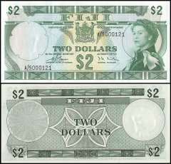 Fiji 2 Dollars Banknote, 1974, P-72a, UNC, Queen Elizabeth, Signature D. J. Barnes and I. A. Craik