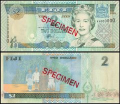 Fiji 2 Dollars Banknote, 2002 ND, P-104s, UNC, Specimen