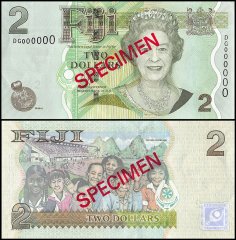 Fiji 2 Dollars Banknote, 2011 ND, P-109bs, UNC, Specimen