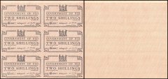 Fiji 2 Shillings Banknote, 1942, P-50r2, UNC, 6 Pieces Uncut Sheet, Without Serial #