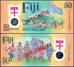 Fiji 50 Dollars Banknote, 2020, P-121s, UNC, Specimen, Commemorative, Polymer