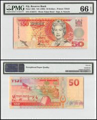 Fiji 50 Dollars, ND 1996, P-100b, Fijian Head,Queen Elizabeth II,PMG 66