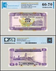 Macau 20 Patacas Banknote, 1999, P-71, UNC, TAP 60-70 Authenticated