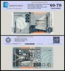 Cape Verde 200 Escudos Banknote, 2005, P-68, UNC, TAP 60-70 Authenticated