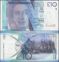 Gibraltar 10 Pounds Banknote, 2010, P-36, UNC, Queen Elizabeth II