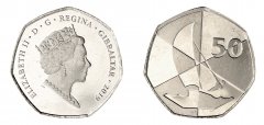 Gibraltar 50 Pence Coin, 2019, KM #1655, Mint, Commemorative, Queen Elizabeth II, Sailor