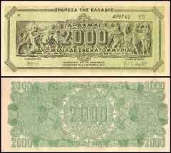 Greece 2 Billion Drachmai Banknote, 1944, P-133b, Used