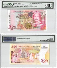 Guernsey 20 Pounds, 2012, P-61, Queen Elizabeth II, Commemorative, PMG 66