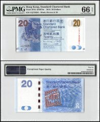 Hong Kong 20 Dollars, 2014, P-297d, Standard Chartered Bank, PMG 66