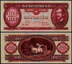 Hungary 100 Forint Banknote, 1960, P-171b, Used