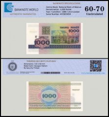Belarus 1,000 Rublei Banknote, 1998, P-16a.2, UNC, TAP 60-70 Authenticated