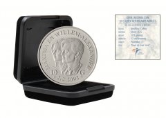 Netherlands Antilles 10 Gulden Silver Coin, 2002, KM #84, Mint, Commemorative, King Willem and Queen Maxima, Queen Beatrix, In Box