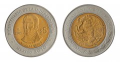 Mexico 5 Pesos Coin, 2009, KM #914, Mint, Commemorative, Nicolas Bravo, Coat of Arms