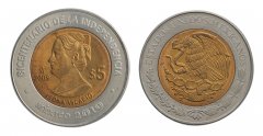 Mexico 5 Pesos Coin, 2010, KM #919, Mint, Commemorative, Leona Vecario, Coat of Arms
