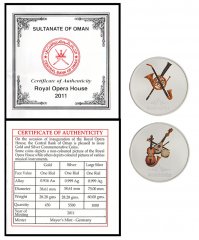 Oman 1 Rial, 2 Pieces Silver Coin Set, 2011 ND, KM #170-171, Mint, Musical Instruments, Coat of Arms, In Box