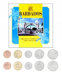 Barbados 1 Cent-1 Dollar, 5 Pieces Coin Set, 1998, KM # 10a-14.2, Mint