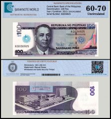 Philippines 100 Piso Banknote, 2013, P-221, UNC, Commemorative, TAP 60-70 Authenticated