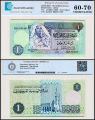 Libya 1 Dinar Banknote, 1991 ND, P-59b, UNC, TAP 60-70 Authenticated