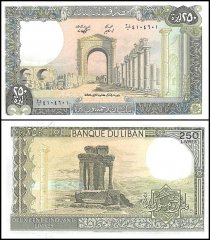 Lebanon 250 Livres Banknote, 1988, P-67e, UNC