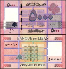 Lebanon 5,000 Livres Banknote, 2014, P-91b, UNC