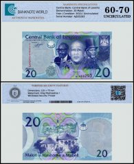 Lesotho 20 Maloti Banknote, 2010, P-22a, UNC, TAP 60-70 Authenticated