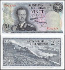 Luxembourg 20 Francs Banknote, 1966, P-54a, UNC