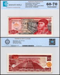 Mexico 20 Pesos Banknote, 1977, P-64d.3, UNC, Series DH, TAP 60-70 Authenticated