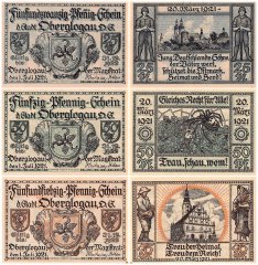 Oberglogau 25-75 Pfennig 3 Pieces Notgeld Set, 1921, Mehl #994, UNC