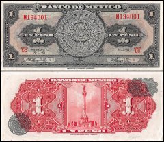 Mexico 1 Peso Banknote, 1961, P-59h, UNC, Series LC