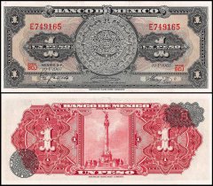 Mexico 1 Peso Banknote, 1967, P-59j, UNC, Series BDJ