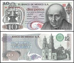 Mexico 10 Pesos Banknote, 1975, P-63h, UNC, Series 1DM