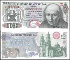 Mexico 10 Pesos Banknote, 1975, P-63h, UNC, Series 1ED