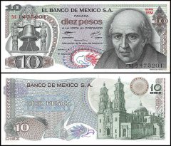 Mexico 10 Pesos Banknote, 1977, P-63i, UNC, Series 1EM