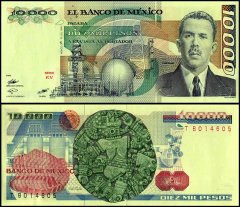 Mexico 10,000 Pesos Banknote, 1985, P-89c.5, UNC, Series KV