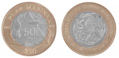Mexico 20 Pesos 15g Bi-Metallic Coin, 2016, Mint, 200th Anniversary Plan Marina