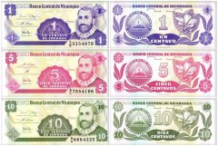 Nicaragua 1-10 Cordobas 3 Pieces Banknote Set, 1991 ND, P-167-169, UNC