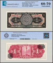 Mexico 1 Peso Banknote, 1970, P-59l.2, UNC, Series BIO, TAP 60-70 Authenticated