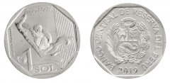 Peru 1 Sol Coin, 2019, KM #415, Mint, Commemorative, Monkey, Coat of Arms